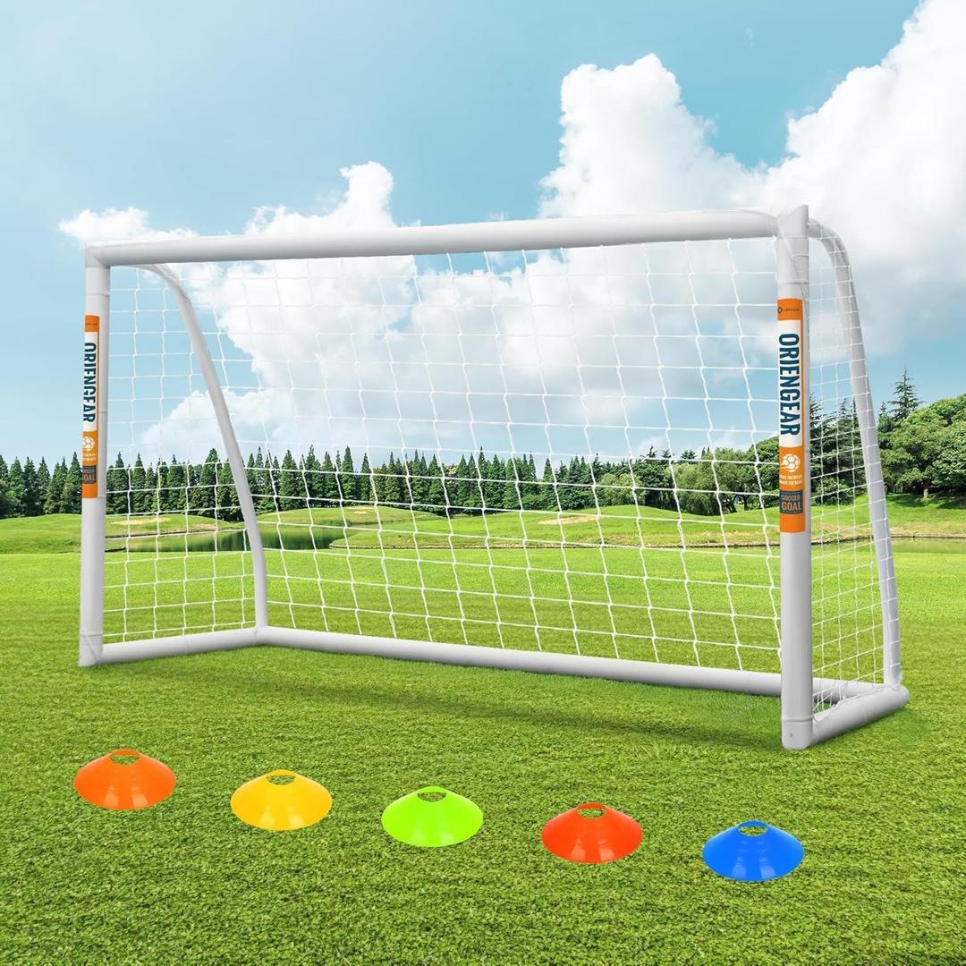 ORIENGEAR Soccer Goal, 8'x6' Full Size Soccer Goals for Backyard, Soccer Net with Training Discs, Portable Soccer Goal for Kids and Adults with 1 Carry Bag, Porterias De Futbol