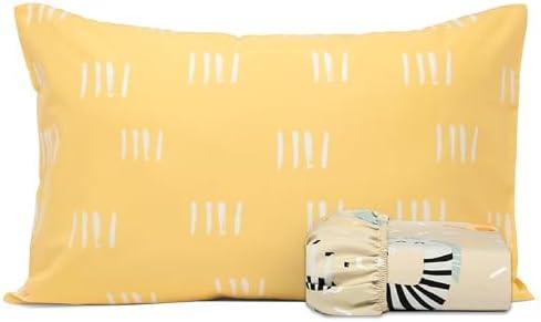 Salt Earth 100% Cotton 210TC Kids Bedsheet, Twin Fitted Sheet,Toddler Bed, 2 Piece Bedding Set- 1 Fitted Sheet and 1 Pillowcase, Themed Toddler Bed Sheets, Cute Sheets (Summerland/Yellow)