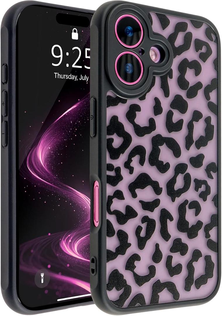 ANDATE Case for iPhone 16 Plus, [Leopard Print Design] Black Soft TPU Bumper Hard PC Back Women Girls Slim Shockproof Translucent Matte Cover Case for iPhone 16 Plus, 6.7inch (Leopard)