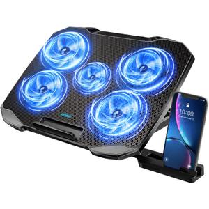 Laptop Cooling Pad Laptop Cooler Stand, Laptop Fan Cooling Pad for 12-15.6 Inch Laptop Notebooks, 5 Quiet Fans, 5 Angle Adjustable Laptop Cooling Stand (Black) (Blue)