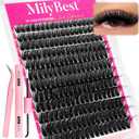 MilyBest Lash Clusters Kit Wispy, 10-18mm Fluffy Volume 100D Eyelash Clusters D Curl - Reusable DIY Lash Extension Kit for Beginners, Thick Cluster Eyelash Extensions with Bond and Seal Tweezers