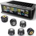 RV Tire Pressure Monitoring System, TPMS with 6 Sensors & 6 Alarm Modes, 0-144 PSI 1.5PSI, Solar/USB Charging for Dually Trucks & Heavy-Duty Trailers