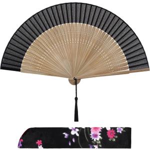Small Folding Hand Fan for Women, Foldable Chinese Japanese Vintage Bamboo Silk Fan for Hot Flash, Party, Performance, Gift, Church, Decoration, EDM, Music Festival, Dance