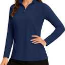 TACVASEN Women's Quarter Zip Pullover Golf Shirts UPF 50+ Long Sleeve Sun Shirts UV Protection Workout Tops (Large, Navy)