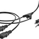 Monoprice Power Cord Splitter - NEMA 5-15P to 2X IEC 60320 C13, 10 Amp, 1250 Watt, SVT, 18AWG, 6 Feet, Black