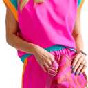 SHEWIN Women 2026 Color Block 2 Piece Short Sets Workout Tracksuit with Pockets Trendy, XL