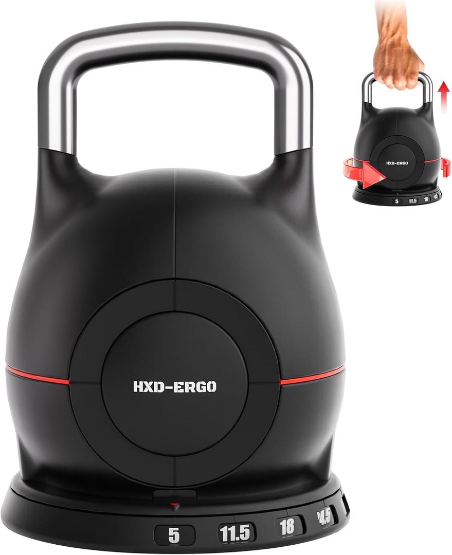 HXD-ERGO 7-in-1 Adjustable Kettlebell, Quick-Adjust Kettlebell for Strength Training, Adjustable Weights for Home Gym（Black 3.5-22.5 lbs）
