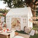 Tiny Land Play Tent with Padded Mat & LED Lights, Kids Tent, Playhouse for Kids, Indoor Bed Tent for Toddler, Toys for 3,4,5,6-Year-Old Girls, Neutral Color Play Room Furniture