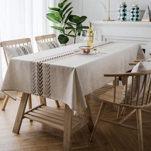 ColorBird Embroidery Leaf Tablecloth Heavy Weight Cotton Linen Fabric Dust-Proof Table Cover for Kitchen Dinning Tabletop Decoration (Rectangle/Oblong, 52 x 86 Inch, Linen)