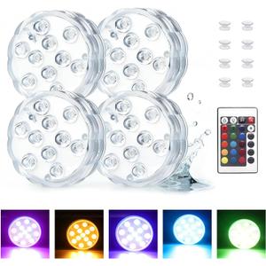 Submersible Led Battery Operated Spot Lights with Remote, Multi Color Changing Waterproof Light, 16 Colors 4 Modes Battery, for Pool, Pond, Party, ONE SIZE