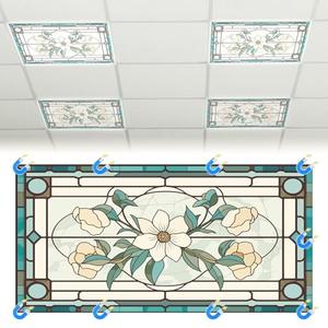 Glooglitter 4 Pcs Retro Floral Fluorescent Light Covers 4 x 2 ft Stained Glass Magnetic Office Light Cover for Ceiling with 10 Magnets Filter Reduce Glare for Classroom School Home