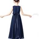 Little Juniors Girl Long Bridesmaid Dress Wedding Flower Girls Formal Pageant Party Dresses Chiffon Sleeveless (Blue, S)