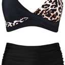 Women's High Waisted Bikini Sets Push Up Twist Front Spaghetti Straps Ruched Two Piece Swimsuit Bathing Suit (Medium, Leopard Black)
