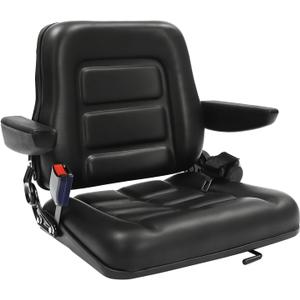 Tractor Seat, Forklift Seat Replacement, Adjustable Equipment Seat, PVC, with Armrests Belt, for Excavator Lawn Mower Bulldozer, Sliding Rail 18.5inTractor Seat