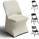 Trlyc Spandex Folding Chair Covers 100 Pcs Universal Fitted Stretchy Dining Chair Slipcovers for Wedding Party Banquet Flat-Front Chairs Cover (Ivory)