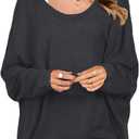 ZANZEA Women's Off The Shoulder Batwing Tops Casual Loose Oversized Tshirts Long Sleeve Fall Pullover Sweater Tops (Black, XXL)