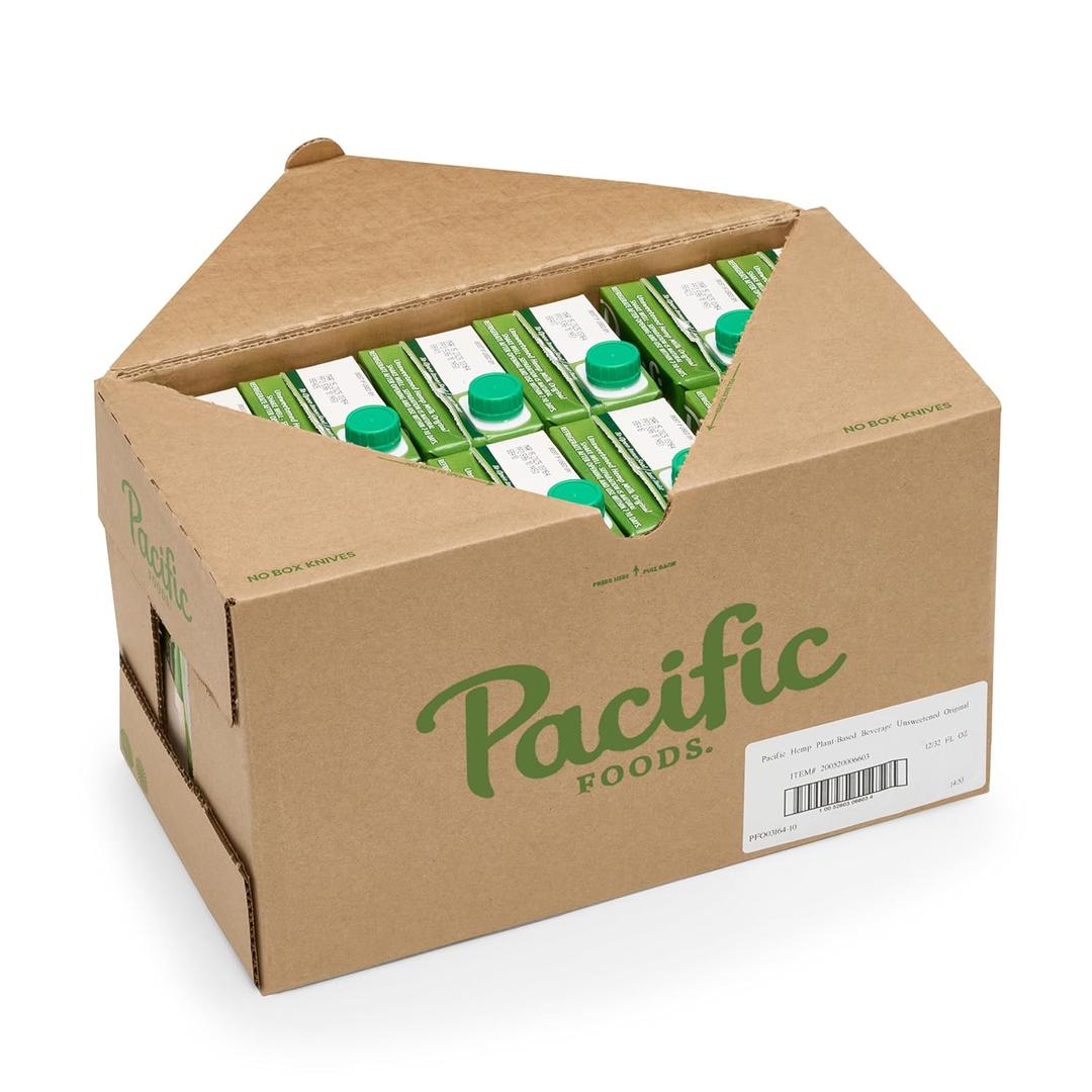 Pacific Foods Hemp Original Unsweetened Plant-Based Milk, Keto Friendly, 32 Fl Oz (Pack of 12) (EXP 04/15/27)