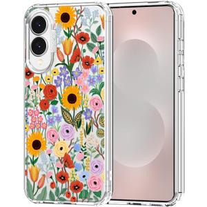 MOSNOVO Case for Samsung Galaxy S25 Edge, [Buffertech 6.6ft Military-Grade Drop Protection] [Anti Peel Off Tech] Clear TPU Bumper Phone Case Cover Design - Blossom & Bloom