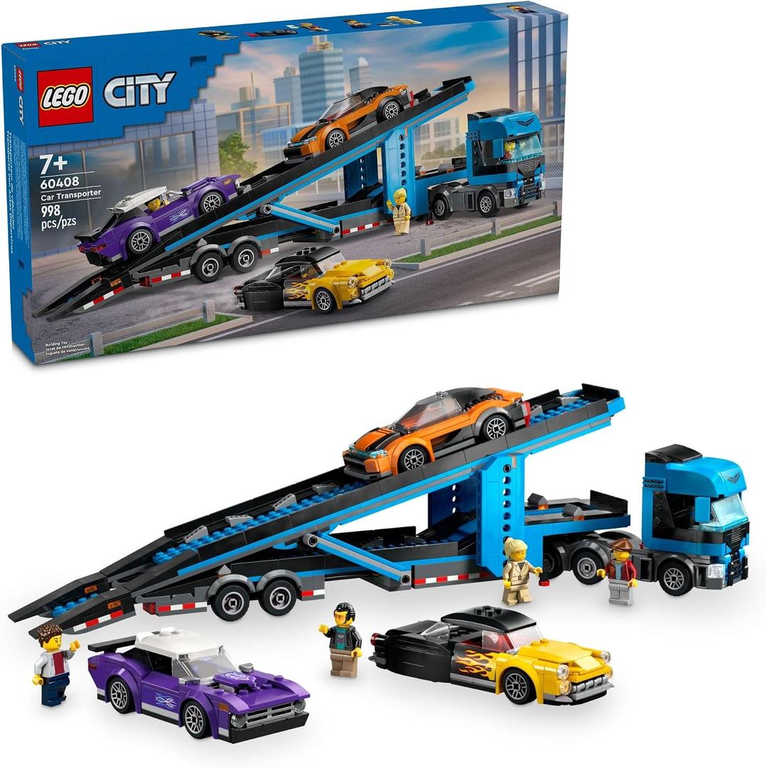 LEGO City Car Transporter Truck with Sports Cars Building Toy Set - Semi Truck Toy with Carrier & Trailer for Boys & Girls, Ages 7+ - Gift Idea for Kids - 60408