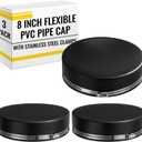 3 Pack 8 Inch Flexible PVC Pipe Cap with Stainless Steel Clamps - Black Durable End Caps for Drainage, Wastewater & Vent Pipes, Above/below Ground Use