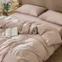 MooMee Striped Duvet Cover Set 100% Washed Cotton Linen Like Textured Breathable Durable Soft Comfy (Orange White Wide Stripes, Cal King 104"x98")