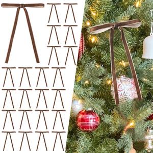 Ayesha 24 Pcs Velvet Christmas Tree Bows Velvet Ribbon Bows for Christmas Tree Decorations Door Garland Wreath Bow Decor,Brown