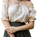 SCARLET DARKNESS Peasant Blouse for Women Off Shoulder Puff Sleeve Cotton Loose Summer Tops (Beige, S)
