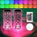 BGFHome Crystal Table Lamp RGB Color Changing Night Lights (2 Pack) Crystal Rose Diamond Touch Lamp for Bedroom Living Room Decor (Remote & Touch Control)