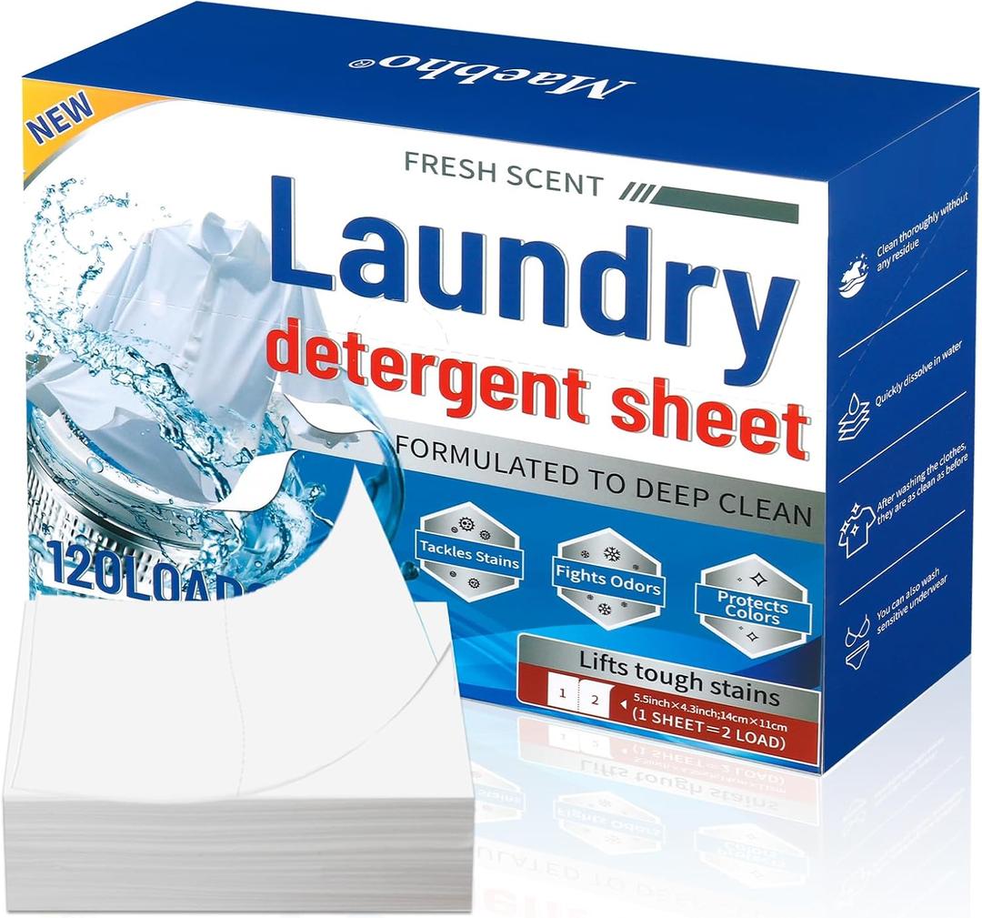 120 PCS Luxury Laundry Detergent Sheets - Deep Clean Stain Fighting Laundry Sheet Paper, Laundry Sheets, Laundry Sheet Paper, Dissolvable Washing Powder Sheets for Home, Apartment, Travel (120PCS)