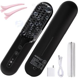 Cordless Hair Straightener Brush- Dual Mode (Cord-in-Use & Cordless),Portable Travel Straightener 30s Fast Heat-Up, Portable Mini Straightening Comb Lightweight Anti-Scald for Travel, Office -Black