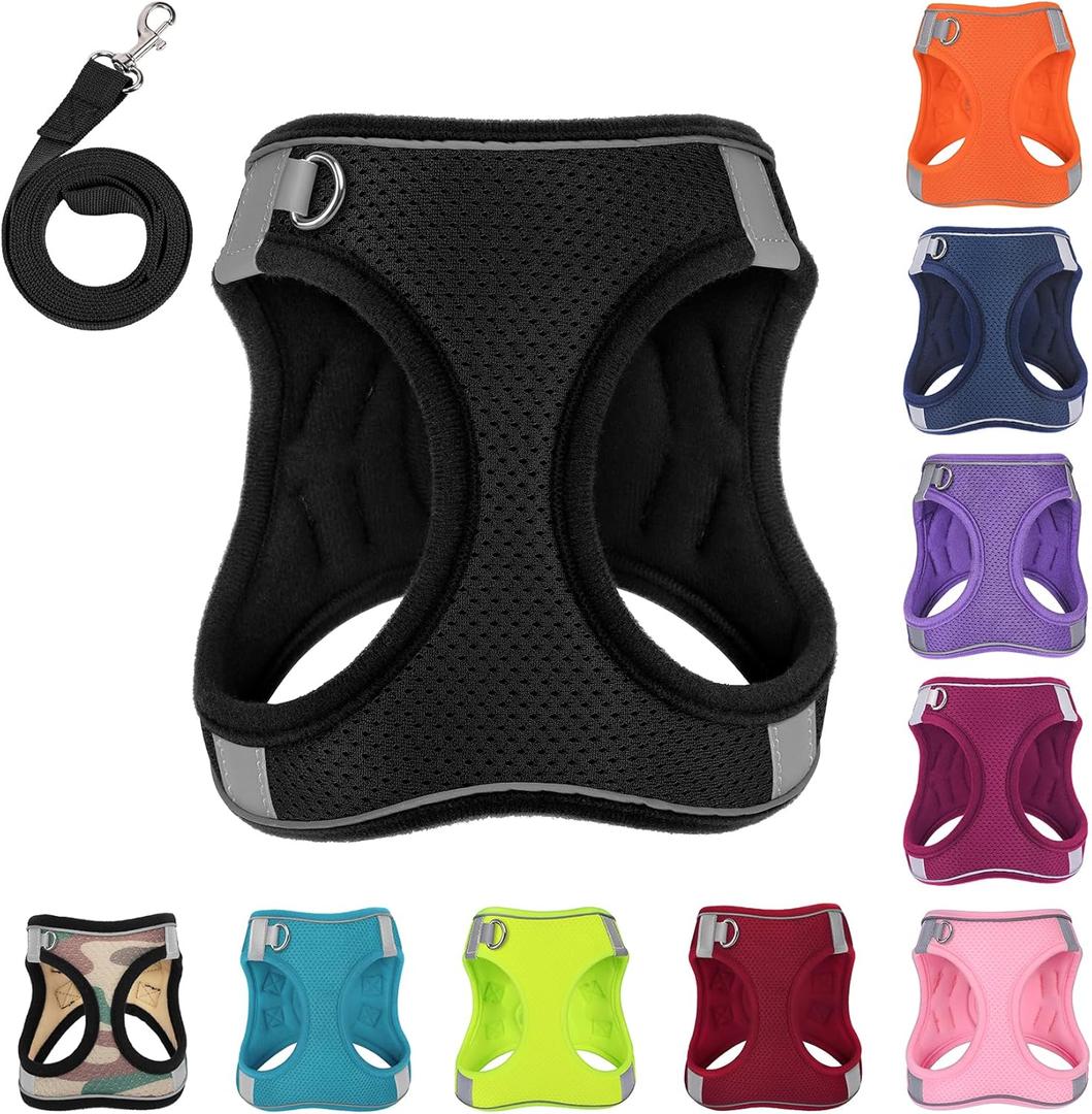 Dog Harness with Leash Set, No-Pull Step-in Reflective Pet Harness with 1 Leash Clips, Adjustable Soft Padded Easy Walk Dog Vest for Small Medium Large Dogs, Cats(Carbon Black,  L(Chest:16.5"-19")