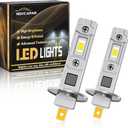 H1 LED Bulbs, 24000LM Super Brightness high Beam and Low Beam, 6500K Cool White Fanless Fog Lights Bulbs, 1:1 Mini Size Plug and Play, Non-Polarity, Pack of 2