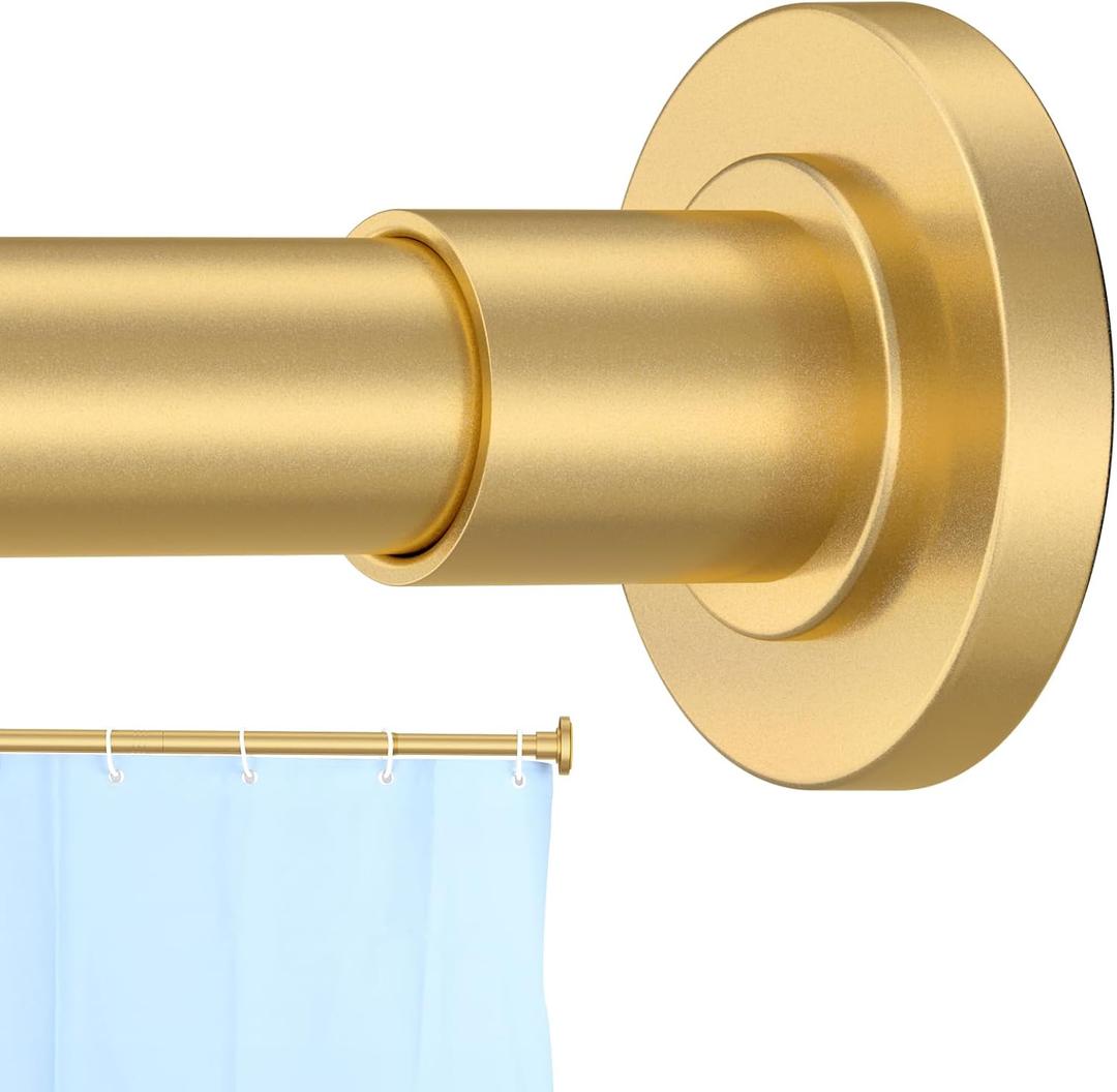 CorkLatta Gold Shower Curtain Rod 31 to 80 Inch, 1 Inch Diameter Adjustable Spring Tension Stainless Steel Telescoping Rod, Easy Install, No Rust