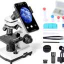 Microscope for Adults Kids Students 100-2000x Powerful Biological Educational Microscopes with Operation Accessories (10p), Slides Set (15p), Phone Adapter, Wire Shutter & Backpack (WR855(White))