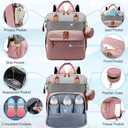 SHITIESHOU Diaper Bag Backpack Baby Bag, Baby Girl Boy Diaper Bag for Dad Mom with Pad, 16 Pockets, Pacifier Case, Large Diaper Bags Unisex for Travel(Pink Grey)