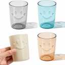 4Pcs Bathroom Tumbler Toothbrush Cups, Smiley Unbreakable Toothbrush Holders, Reusable Drinking Cups Plastic Mouthwash Cup Bathroom Brushing Cup 300ml (4 Colors), Beige, Blue, Gray, Brown