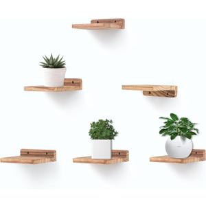 Small Floating Shelf, 5x6 Inch Display Ledges for Wall,Mini Shelves,Rustic Wood Shelf for Bedroom Living Room Bathroom Kitchen (6, Carbonized Black)