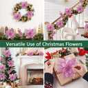 RICHMYC Christmas Flowers Artificial Glitter 24pcs Poinsettia Flowers Berries Christmas Decoration Christmas Tree Ornaments Xmas Wreath Garland Decoration, Pink