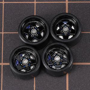 WAVEIST Carlomo 1/64 Scale S-Class Alloy Wheels Rubber Tires with Axles Detail Up Kits (4pcs/1 Kit) Modified Parts for 1/64 Diecast Model Cars (S07-C)