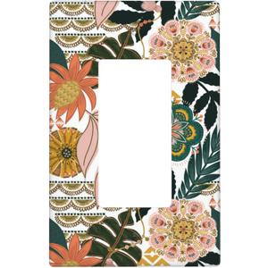 Mid Century Boho Floral Light Switch Cover 1 Gang Wall Plate Single Decorator Rocker Switch Plate Covers, Tropical Leaves Decorative Outlet Cover, 4.50 x 2.76 Inch