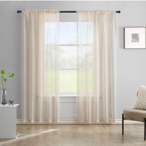 Beige Semi Sheer Curtains 72 Inches Long Faux Linen Curtain Beige Sheers Curtain for Bedroom Living Room Girls Kids Room 2 Panels 52x72