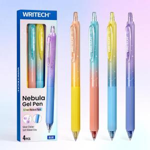 WRITECH Gel Pens Fine Point: Blue Ink 0.7mm Retractable 4ct Smooth Writing with Aesthetic Gradient Color Barrel for Journaling Note Taking Silent Click No Smear Nebula Pen Set