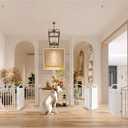BHG Metal No-Assembly Freestanding Dog Gate with Door Walk Through, Extra Wide 144", Extra Tall 32" Pet Gate, Accordion Puppy Folding Playpen Dog Fence for Indoor & Outdoor, with 2PCS Support - White
