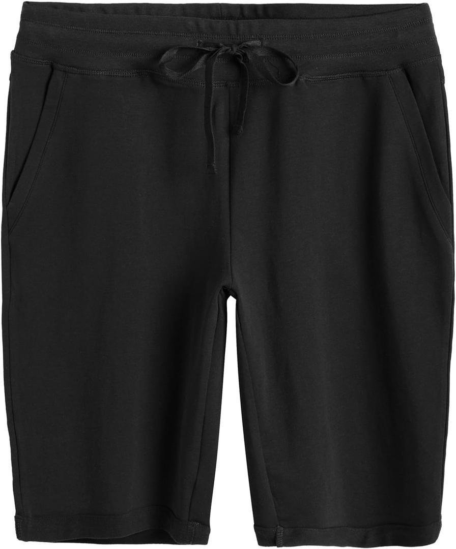 Weintee Women's Cotton Bermuda Shorts with Pockets (Medium, Black)