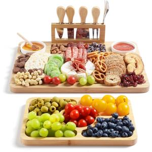 Bamboo Charcuterie Boards (23"11"0.8") and Knife Set, Lightweight Cheese Board and Platter, Unique Gift for Housewarming, Anniversary & Wedding, Mother's Day and Christmas for Women
