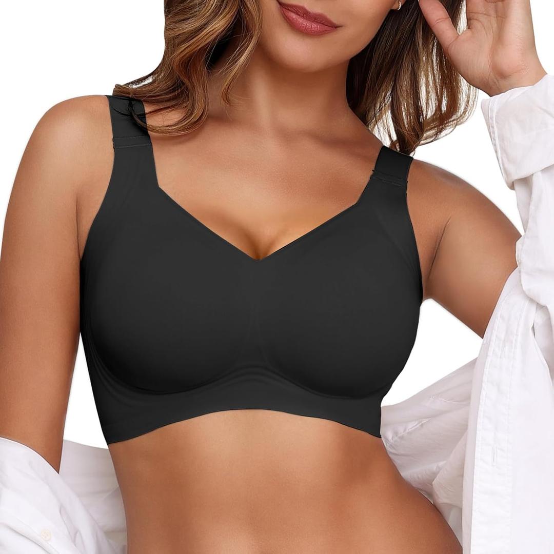 Women Supportive Wireless Bra Push Up Full Coverage Seamless Bra Comfortable No Underwire Everyday Bra with Padded (XX-Large, Black)