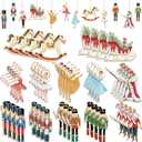 Harloon 48 Pcs Christmas Wooden Nutcracker Ornaments Christmas Tree Ornaments Decorations Xmas Tree Vintage Hanging Signs for Xmas Farmhouse Home Winter Holiday Party Supplies(Walnut)