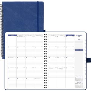 POPRUN 2026-2027 Monthly Planner A4 Size, 16 Months Calendar (Dec 2025-Mar 2027), 2 Pages per Month with Dotted & Lined Note, Monthly Tabs, Spiral Softcover, 2 Inner Pockets - Ink Blue (A4 Large-8.25'' x 11.75'')