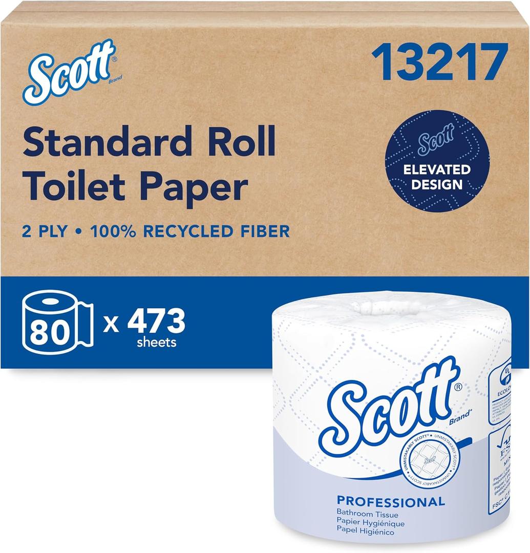 Scott Professional 100% Recycled Fiber Standard Roll Bulk Toilet Paper (13217), 2-Ply, Elevated Design, White, Individually Wrapped (80 Rolls of 473 Sheets, 37,840 Sheet Total)
