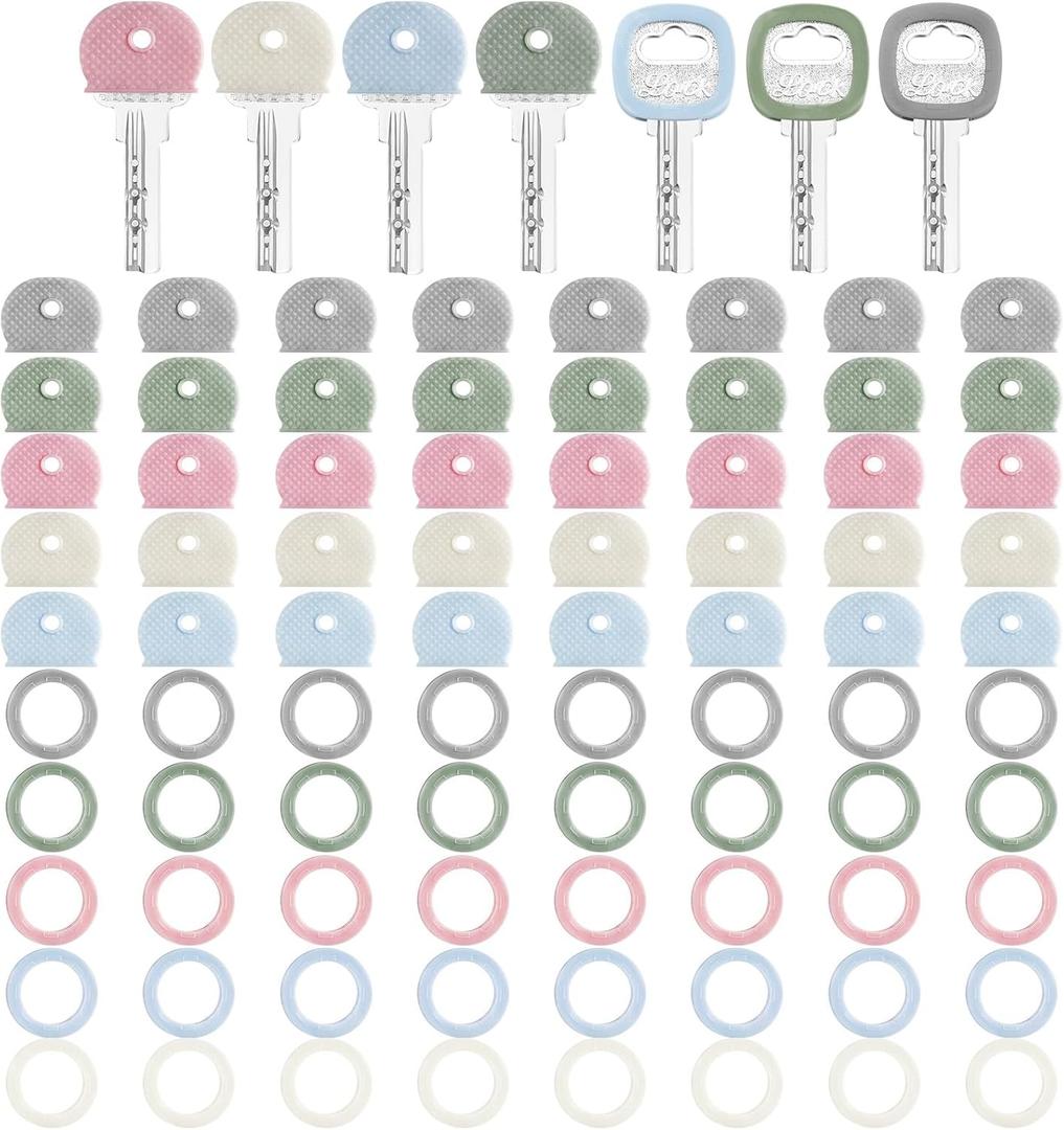 Blulu 80 Pieces 1Inch Colored Key Covers Caps Tags Covers Set Plastic Key Color Identifier Rings Toppers(Morandi Color)